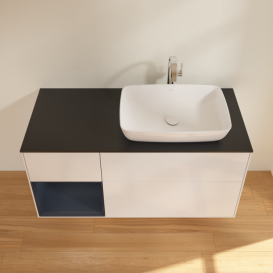 Тумба під раковину Villeroy & Boch Finion 120х50,1 см з підсвіткою МДФ білий глянцевий лак/скло чорне матове F802HGGF