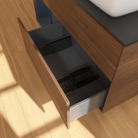 Тумба під раковину Villeroy & Boch Finion 120х50,1 см із підсвічуванням МДФ шпон волоського горіха/скло чорне матове F802HGGN