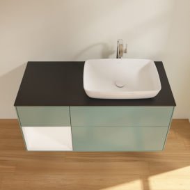 Тумба під раковину Villeroy & Boch Finion 120х50,1 см із підсвічуванням МДФ оливковий матовий лак/скло чорне матове F802MTGM