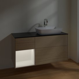 Тумба під раковину Villeroy & Boch Finion 120х50,1 см з підсвічуванням МДФ шпон дуба/скло чорне матове F802MTPC