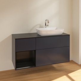 Тумба під раковину Villeroy & Boch Finion 120х50,1 см із підсвічуванням МДФ темно-синій матовий лак/скло чорне матове F802PDHG