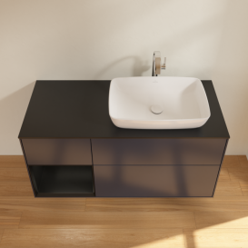 Тумба під раковину Villeroy & Boch Finion 120х50,1 см із підсвічуванням МДФ темно-синій матовий лак/скло чорне матове F802PDHG