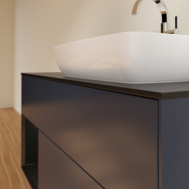 Тумба під раковину Villeroy & Boch Finion 120х50,1 см із підсвічуванням МДФ темно-синій матовий лак/скло чорне матове F802PDHG