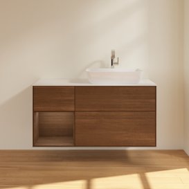 Тумба под раковину Villeroy & Boch Finion 120х50,1 см с подсветкой МДФ шпон грецкого ореха/стекло белое матовое G801GNGN