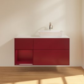 Тумба під раковину Villeroy & Boch Finion 120х50,1 см із підсвічуванням МДФ півонія матовий лак/скло біле матове G801HBHB