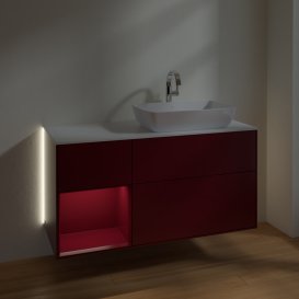 Тумба під раковину Villeroy & Boch Finion 120х50,1 см із підсвічуванням МДФ півонія матовий лак/скло біле матове G801HBHB