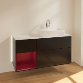 Тумба под раковину Villeroy & Boch Finion 120х50,1 см с подсветкой МДФ черный матовый лак/стекло белое матовое G801HBPD