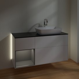 Тумба под раковину Villeroy & Boch Finion 120х50,1 см с подсветкой МДФ белый матовый лак/стекло черное матовое G802GKMT