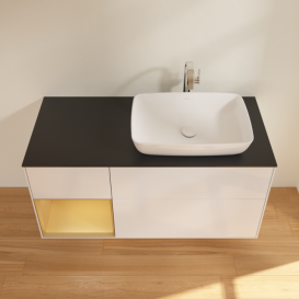 Тумба під раковину Villeroy & Boch Finion 120х50,1 см із підсвічуванням МДФ білий глянцевий лак/скло чорне матове G802HFGF