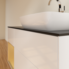 Тумба під раковину Villeroy & Boch Finion 120х50,1 см із підсвічуванням МДФ білий глянцевий лак/скло чорне матове G802HFGF