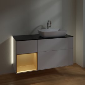 Тумба під раковину Villeroy & Boch Finion 120х50,1 см із підсвічуванням МДФ білий глянцевий лак/скло чорне матове G802HFGF