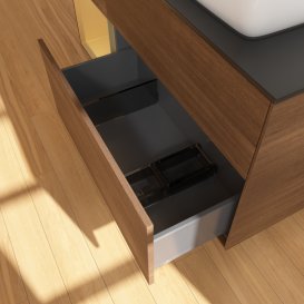 Тумба під раковину Villeroy & Boch Finion 120х50,1 см із підсвічуванням МДФ шпон волоського горіха/скло чорне матове G802HFGN