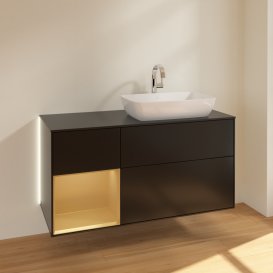 Тумба під раковину Villeroy & Boch Finion 120х50,1 см із підсвічуванням МДФ чорний матовий лак/скло чорне матове G802HFPD