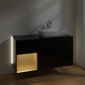 Тумба під раковину Villeroy & Boch Finion 120х50,1 см із підсвічуванням МДФ чорний матовий лак/скло чорне матове G802HFPD