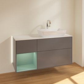 Тумба під раковину Villeroy & Boch Finion 120х50,1 см із підсвічуванням МДФ антрацит матовий лак/скло біле матове G801GMGK