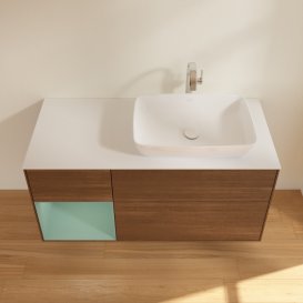 Тумба под раковину Villeroy & Boch Finion 120х50,1 см с подсветкой МДФ шпон грецкого ореха/стекло белое матовое G801GMGN