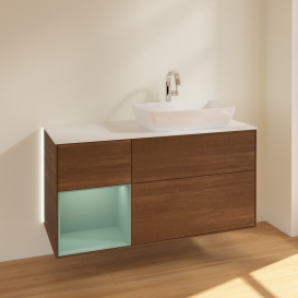 Тумба под раковину Villeroy & Boch Finion 120х50,1 см с подсветкой МДФ шпон грецкого ореха/стекло белое матовое G801GMGN