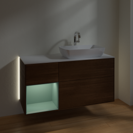 Тумба под раковину Villeroy & Boch Finion 120х50,1 см с подсветкой МДФ шпон грецкого ореха/стекло белое матовое G801GMGN