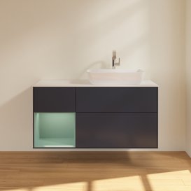 Тумба під раковину Villeroy & Boch Finion 120х50,1 см із підсвічуванням МДФ темно-синій матовий лак/скло біле матове G801GMHG