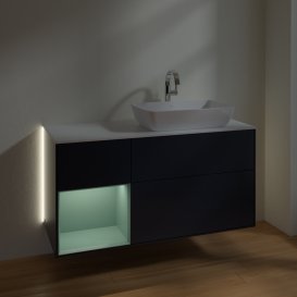 Тумба під раковину Villeroy & Boch Finion 120х50,1 см із підсвічуванням МДФ темно-синій матовий лак/скло біле матове G801GMHG