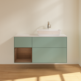 Тумба під раковину Villeroy & Boch Finion 120х50,1 см із підсвічуванням МДФ оливковий матовий лак/скло біле матове G801GNGM