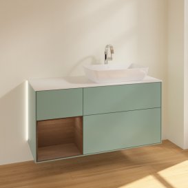 Тумба під раковину Villeroy & Boch Finion 120х50,1 см із підсвічуванням МДФ оливковий матовий лак/скло біле матове G801GNGM