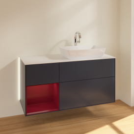 Тумба под раковину Villeroy & Boch Finion 120х50,1 см с подсветкой МДФ темно-синий матовый лак/стекло белое матовое G801HBHG