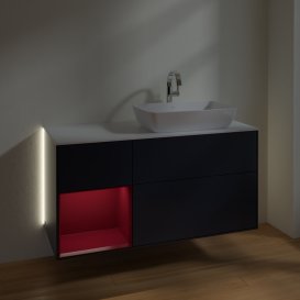 Тумба под раковину Villeroy & Boch Finion 120х50,1 см с подсветкой МДФ темно-синий матовый лак/стекло белое матовое G801HBHG