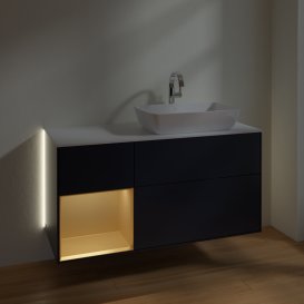 Тумба під раковину Villeroy & Boch Finion 120х50,1 см із підсвічуванням МДФ темно-синій матовий лак/скло біле матове G801HFHG