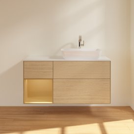 Тумба під раковину Villeroy & Boch Finion 120х50,1 см із підсвічуванням МДФ шпон дуба/скло біле матове G801HFPC