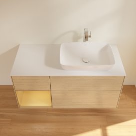 Тумба під раковину Villeroy & Boch Finion 120х50,1 см із підсвічуванням МДФ шпон дуба/скло біле матове G801HFPC