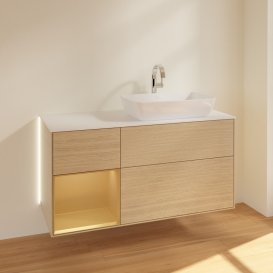 Тумба під раковину Villeroy & Boch Finion 120х50,1 см із підсвічуванням МДФ шпон дуба/скло біле матове G801HFPC