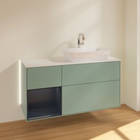 Тумба під раковину Villeroy & Boch Finion 120х50,1 см із підсвічуванням МДФ оливковий матовий лак/скло біле матове G801HGGM