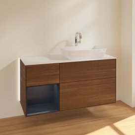 Тумба під раковину Villeroy & Boch Finion 120х50,1 см із підсвічуванням МДФ шпон волоського горіха/скло біле матове G801HGGN