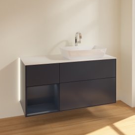 Тумба під раковину Villeroy & Boch Finion 120х50,1 см із підсвічуванням МДФ темно-синій матовий лак/скло біле матове G801HGHG