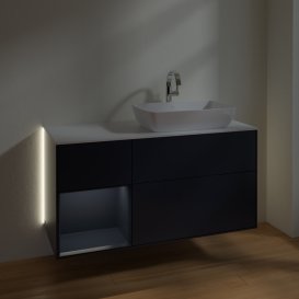 Тумба під раковину Villeroy & Boch Finion 120х50,1 см із підсвічуванням МДФ темно-синій матовий лак/скло біле матове G801HGHG
