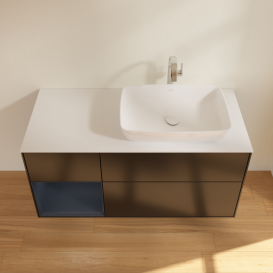 Тумба під раковину Villeroy & Boch Finion 120х50,1 см із підсвічуванням МДФ чорний матовий лак/скло біле матове G801HGPD