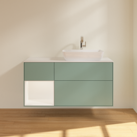 Тумба під раковину Villeroy & Boch Finion 120х50,1 см із підсвічуванням МДФ оливковий матовий лак/скло біле матове G801MTGM