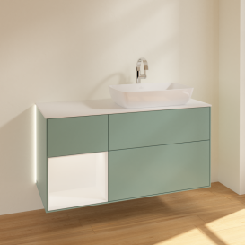 Тумба під раковину Villeroy & Boch Finion 120х50,1 см із підсвічуванням МДФ оливковий матовий лак/скло біле матове G801MTGM