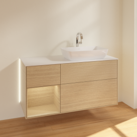 Тумба під раковину Villeroy & Boch Finion 120х50,1 см із підсвічуванням МДФ шпон дуба/скло біле матове G801PCPC