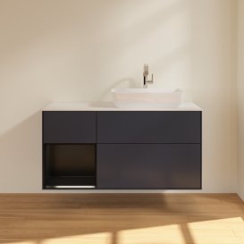 Тумба під раковину Villeroy & Boch Finion 120х50,1 см із підсвічуванням МДФ темно-синій матовий лак/скло біле матове G801PDHG