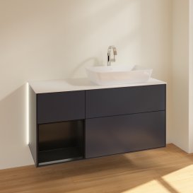 Тумба під раковину Villeroy & Boch Finion 120х50,1 см із підсвічуванням МДФ темно-синій матовий лак/скло біле матове G801PDHG