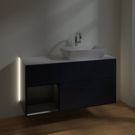 Тумба під раковину Villeroy & Boch Finion 120х50,1 см із підсвічуванням МДФ темно-синій матовий лак/скло біле матове G801PDHG