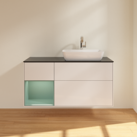 Тумба под раковину Villeroy & Boch Finion 120х50,1 см с подсветкой МДФ глянцевый белый лак/стекло черное матовое G802GMGF