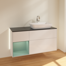 Тумба под раковину Villeroy & Boch Finion 120х50,1 см с подсветкой МДФ глянцевый белый лак/стекло черное матовое G802GMGF