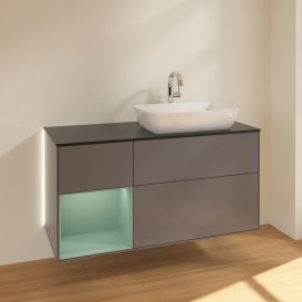 Тумба під раковину Villeroy & Boch Finion 120х50,1 см із підсвічуванням МДФ антрацит матовий лак/скло чорне матове G802GMGK