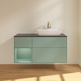 Тумба под раковину Villeroy & Boch Finion 120х50,1 см с подсветкой МДФ оливковый матовый лак/стекло черное матовое G802GMGM