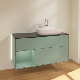 Тумба под раковину Villeroy & Boch Finion 120х50,1 см с подсветкой МДФ оливковый матовый лак/стекло черное матовое G802GMGM