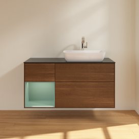 Тумба під раковину Villeroy & Boch Finion 120х50,1 см із підсвічуванням МДФ шпон волоського горіха/скло чорне матове G802GMGN