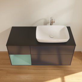 Тумба под раковину Villeroy & Boch Finion 120х50,1 см с подсветкой МДФ темно-синий матовый лак/стекло черное матовое G802GMHG